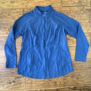 J.Jill Fit Medium Out & About Shirttail Jacket Navy Blue Zip Front Zip Pockets